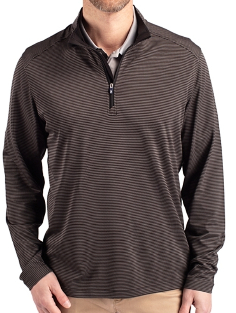 Cutter & Buck Quarter-Zip Pullover 3XT Black Gray Striped UV Protect NWT